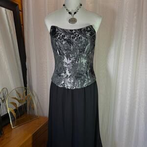 VTG Gothic Romance Brocade Black Floral Evening Corset Top Davids Bridal Size 6